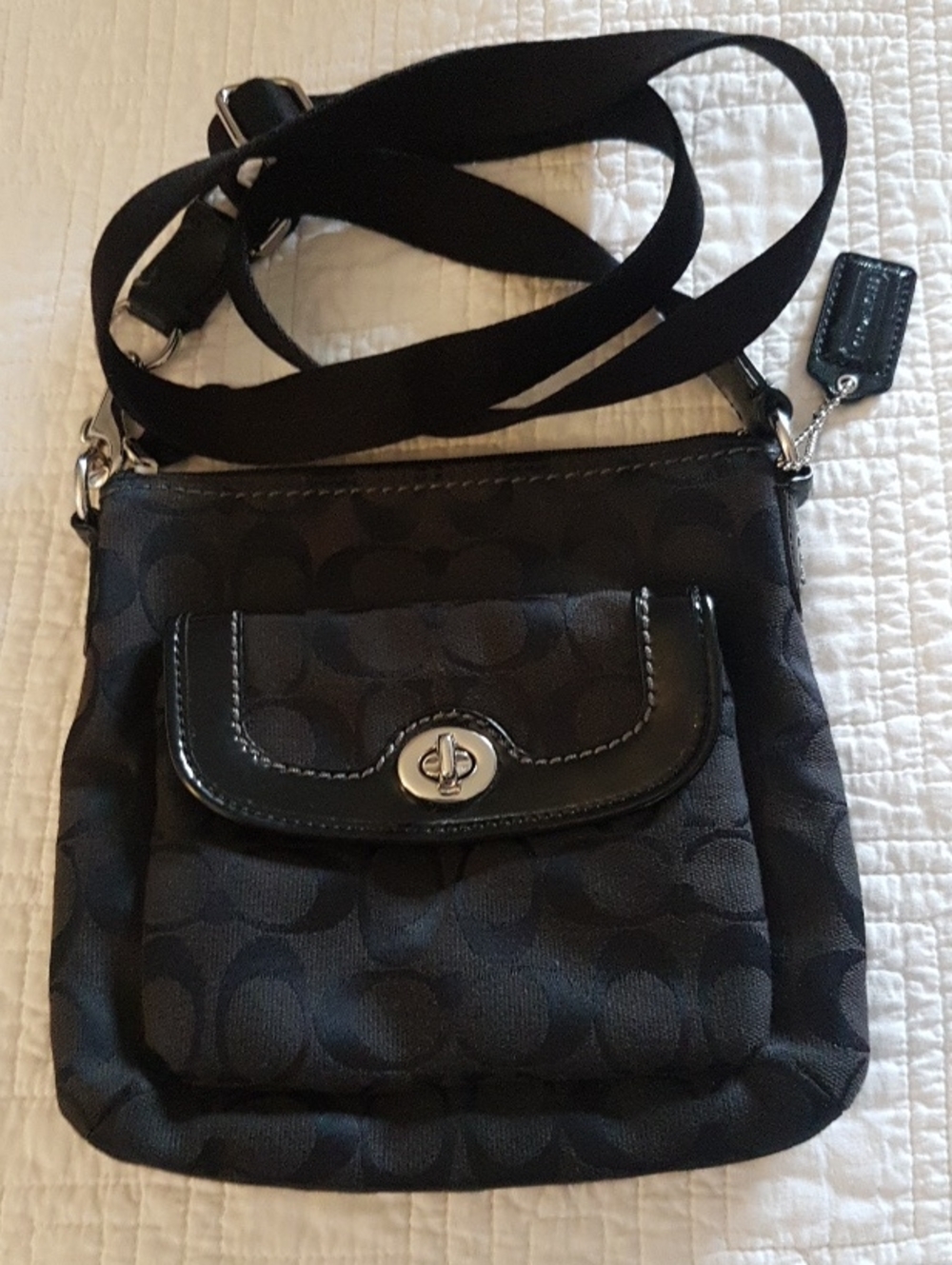 Coach Brown/Black Signature Crossbody Bag with Turnlock Pocket